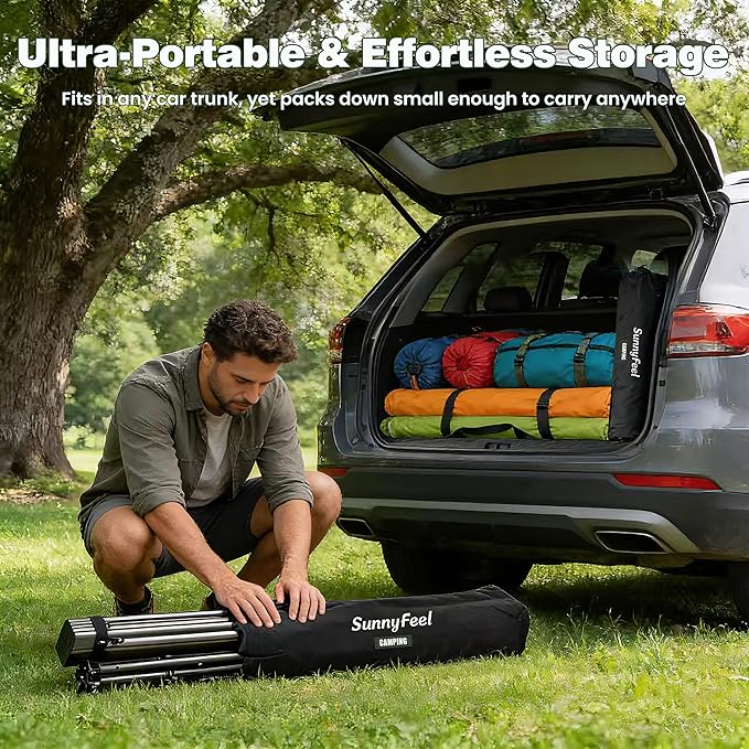 SUNNYFEEL Aluminum Folding Table for Camping, Lightweight Roll Up Top, Portable Camp Tables with Carry Bag for Outdoor Picnic (Square, Brown)
