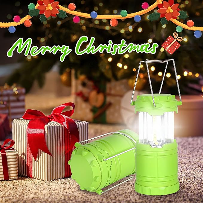 2-Pack Mini LED Green Camping Lanterns, Portable Camping Lights, Outdoor Handled Lamps, Essential Emergency Lights for Power Outages, Hiking, Hurricane