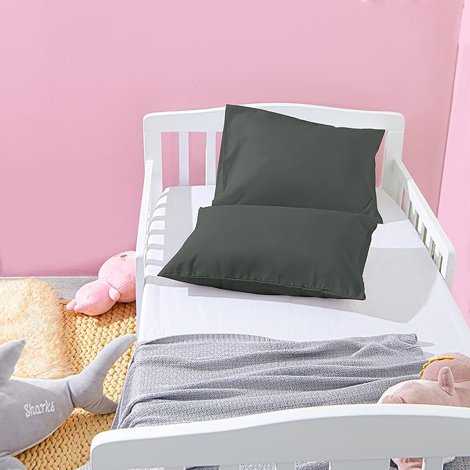 NTBAY Microfiber Toddler Pillowcases with Envelope Closure, 2 Pack 100% Brushed Microfiber Super Soft Travel Kids Nursery Pillow Cases, 14"x20" Fits Pillows Sized 12"x16" 13"x18" 14"x19", Dark Grey