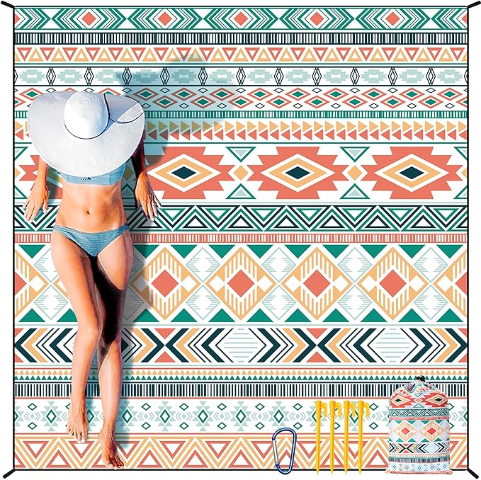 HIHOHO Beach Blanket Waterproof Sandproof Extra Large Beach Mat 79" X 83"/120"x108"for 1-8 Adults Quick Drying Durable Outdoor Picnic Mat for Beach Travel Camping Hiking