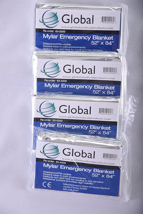 Global Medical Sales Supply Emergency Mylar Thermal Blanket | Survival Space Fire Blanket for Outdoor Adventures, Marathons, First Aid | Waterproof & Windproof | Ideal for Camping & Hiking
