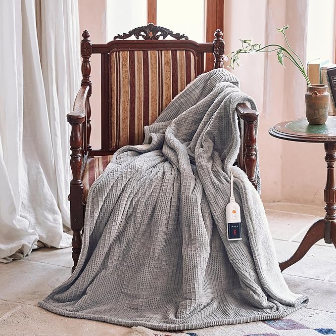 Texciting Heated Blanket Electric Blanket Throw 50''X60''-Heating Throw with 9 Heat Settings-2-10 Hours Auto Off,ETL Certified,Machine Washable (Grey)