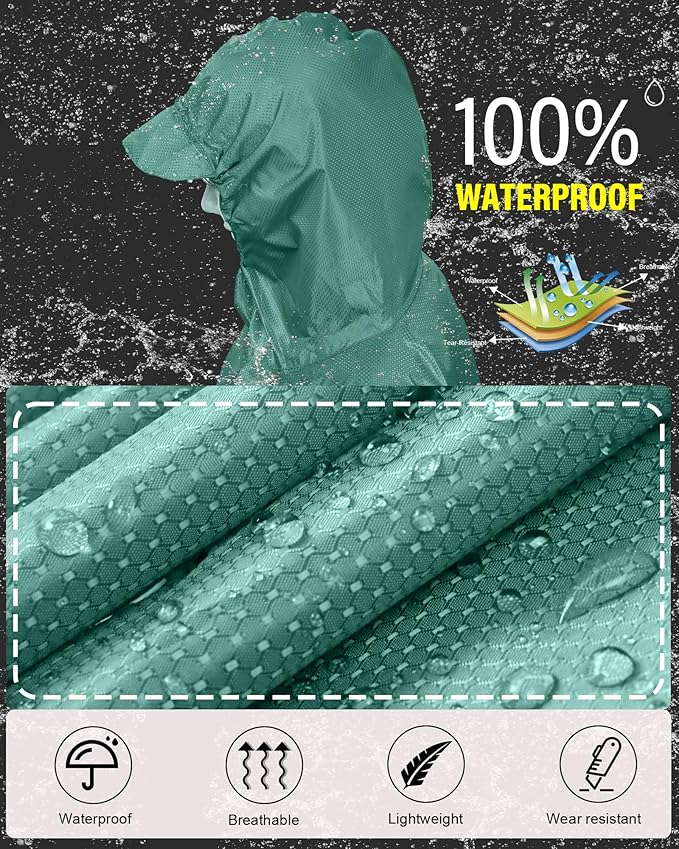 iCreek Hooded Rain Poncho Packable Unisex Raincoat Jacket with Pocket Waterproof Lightweight for Hiking, Camping, Outdoor