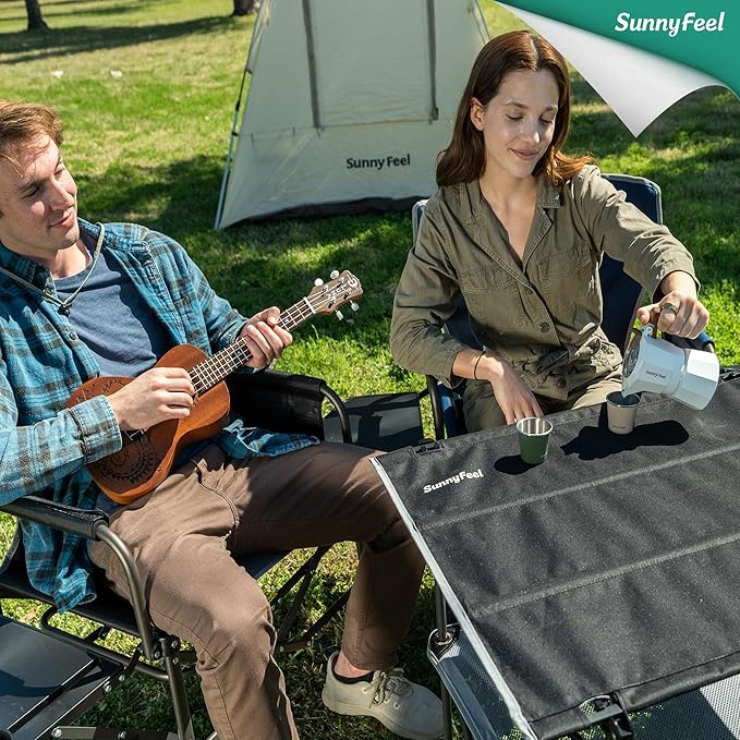 SUNNYFEEL Folding Camping Table- Collapsible Portable Beach Table with 4 Cup Holders & Carry Bags, Tailgate Table for Outdoor Excursion Picnic Hiking Fishing Travel Parties, Black