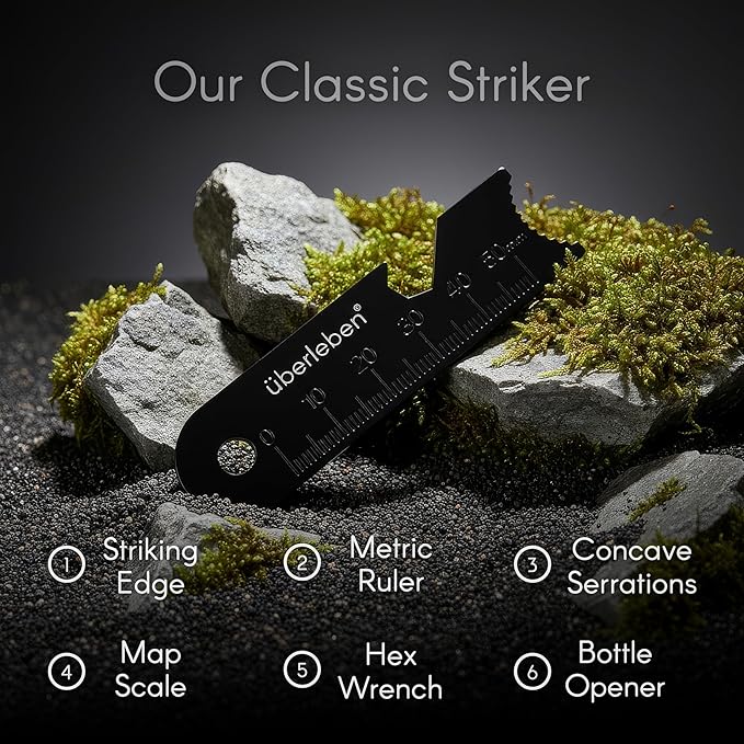 Überleben | Zünden Original Ferro Rod Fire Starter Survival Tool – Up to 15,000 Strikes, 3/8" Fire Steel with Wood Handle, Multi-Tool Striker & Lanyard – Waterproof Camping Essentials