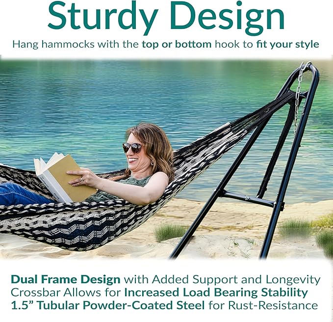 Sunnydaze Decor Universal Double Hammock Stand Only - 550-Pound Capacity - Heavy-Duty Hammock Stand for Outside - Fits 9 to 14 Foot Hammocks - Black