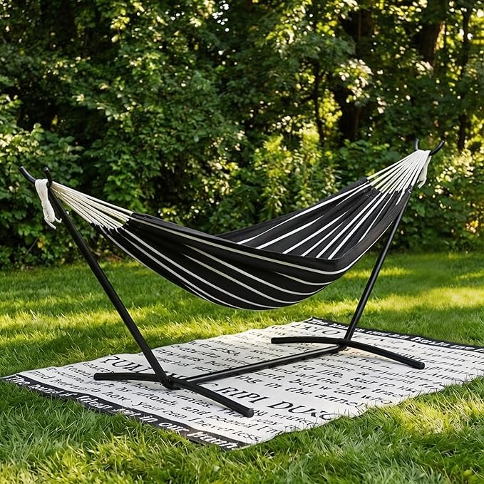 Double Hammock with Steel Stand - 2 Person Hammock Bed Indoor Outdoor, Brazilian-Style, with Carry Bag, 450lb Capacity, Portable & Easy Assembly, Chasm