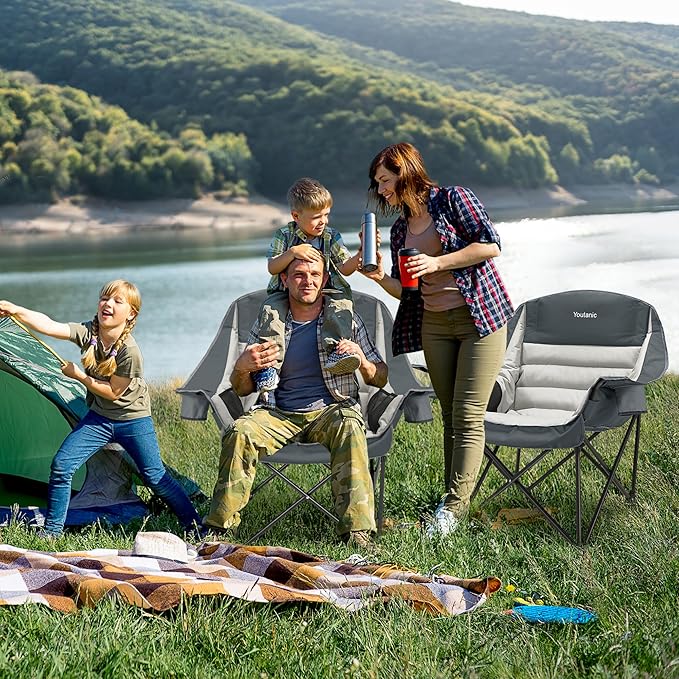 Youtanic Oversized Camping Chair, Portable Folding Camping Chairs with Side Pocket, Cup Holder and Carry Bag, Heavy Duty Outdoor Camping Chairs for Adults, Fishing, Sports, Trip, up to 400lbs, Style 8