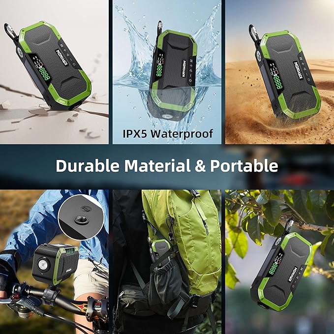 Hand Crank Emergency Radio,Portable AM FM NOAA Weather Radio,Solar Power,18500mWh/5000mAh Battery Operated,USB Charging Flashlight,Waterproof,SOS for Camping,Power Outage,Survival Storm