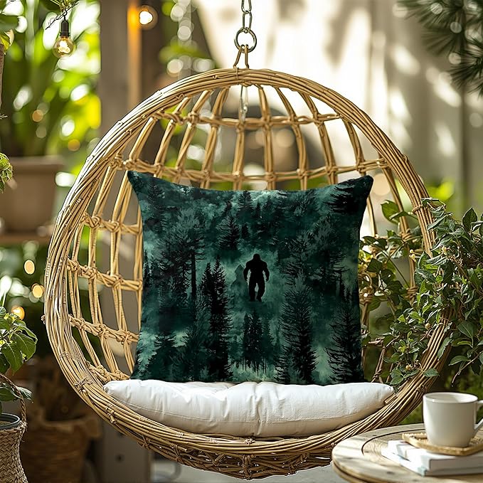 Funny Bigfoot Sasquatch Forest Throw Pillow Covers 18x18,Camper Decor Pillowcase,Big Foot Sasquatch Gifts,Camping Camper Bigfoot Gifts for Women（93）