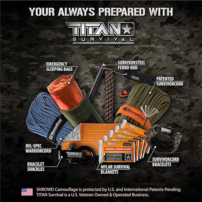 Titan Paracord Survival Bracelet | Made with Patented SurvivorCord (550 Paracord, Fishing line, Snare Wire, and Waxed Jute for Fires). Free eBooks Included.