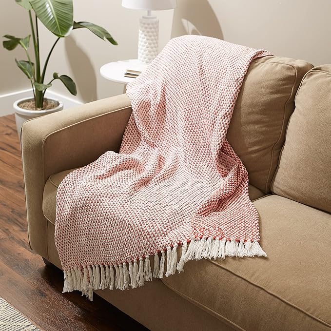 DII Woven Throw Collection 100% Cotton, Basketweave, 50x60, Spice