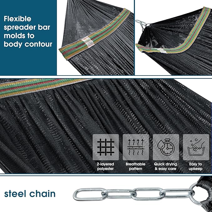 Tranquillo 600 lbs Capacity Adjustable Hammock Stand, Collapsible Camping Hammock and Stand, Steel Double Hammock Stand for 2 Persons, Portable Everywhere Easy Assembly Non-Slip and Noise-Free, Black