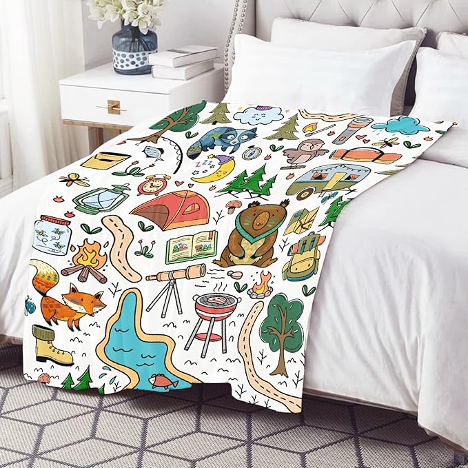 Camping Blanket Gifts for Kids,Soft Camping Throw,Cute Plush Flannel Camping Quilts Decorations for Bedroom Sofa Bed Outdoor Travel 50 x 40in for Child
