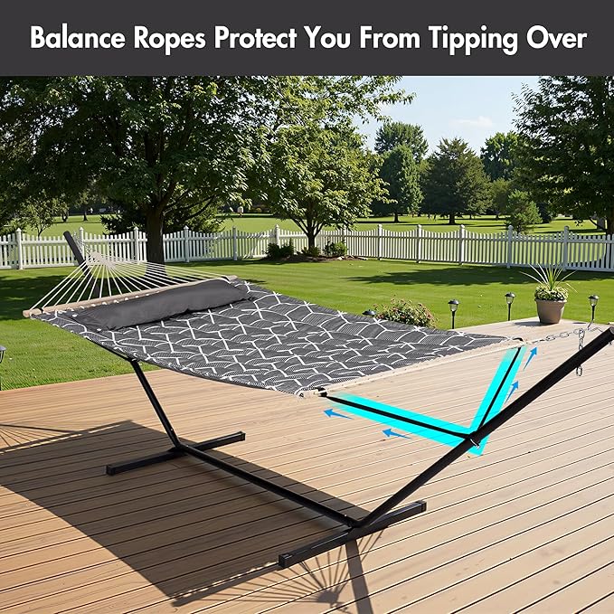 ANOW Double Hammock with Stand Included, 2 Person Hammock with Stand for Outside, 450 LBS Weight Capacity, Gray Cube