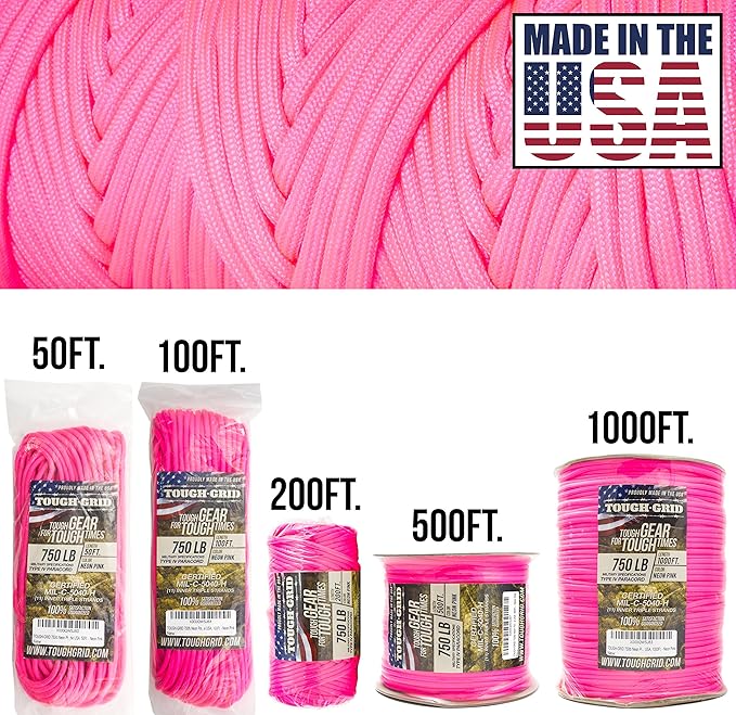 TOUGH-GRID 750 Paracord Military Grade Nylon Rope - Type IV Mil-Spec Made in USA - Tactical Survival Cord