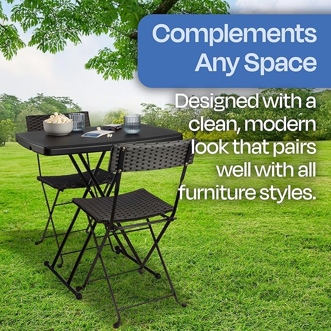 Lavish Home Portable Folding Tables - Lightweight Portable Folding Desk with Adjustable Height - Small Indoor Outdoor Plastic Table for TV Tray, Playing Cards & Craft Room (Set of 2/Black/2.5 FT)