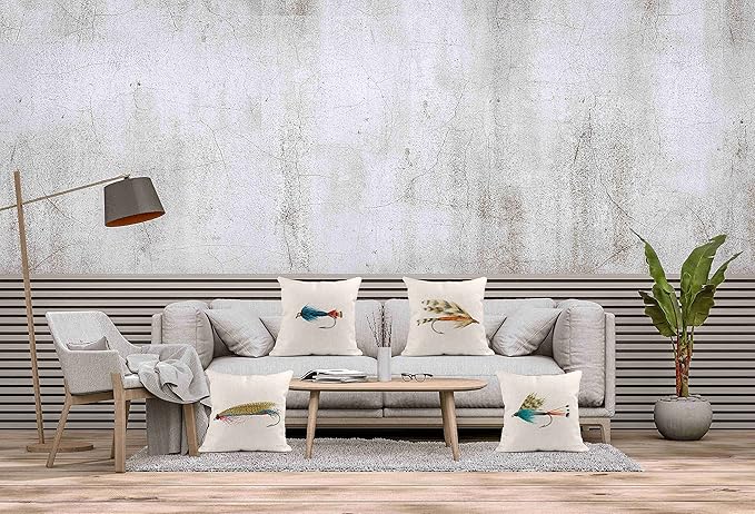 Set of 4 Linen Throw Pillow Cover Case Fishing Fish Hook Decorative Pillow Cases Covers Home Decor Square 20 x 20 Inches Pillowcases