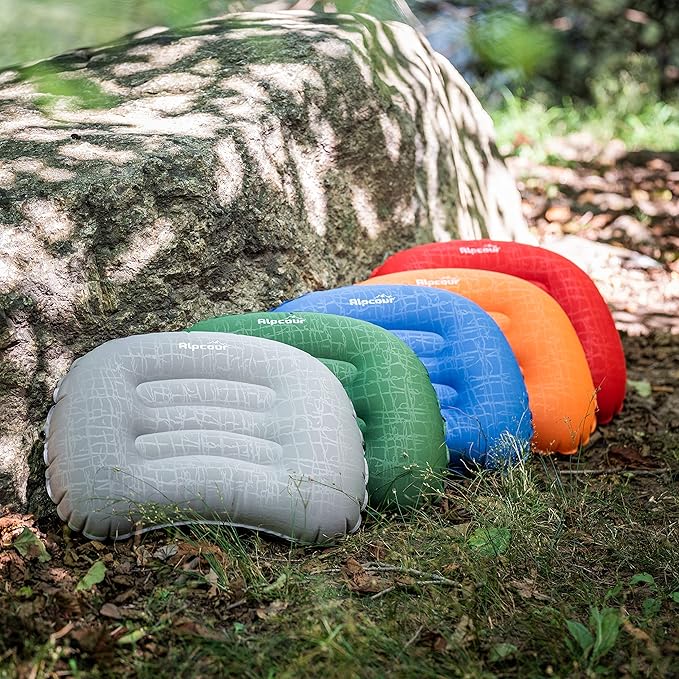 Alpcour Camping Pillow – Large, Inflatable, Ultralight Sleeping Pillow with Easy Blow Up Design, Soft Waterproof Exterior Cover and Compact Carry Case for Hiking, Backpacking, Airplane Travel & More