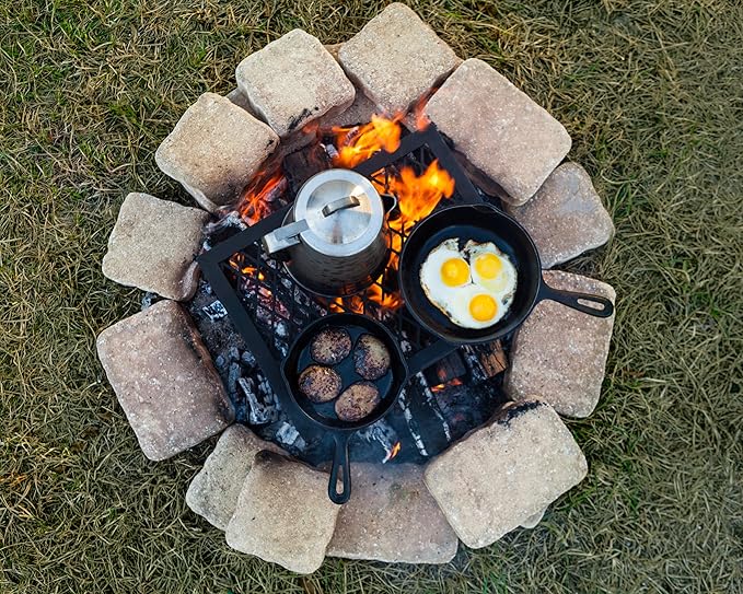 Amazon Basics Heavy-Duty Portable Camping Grill Grate for Outdoor Open Flame Cooking, Foldable, Sturdy, 15.9" x 12.2", Black