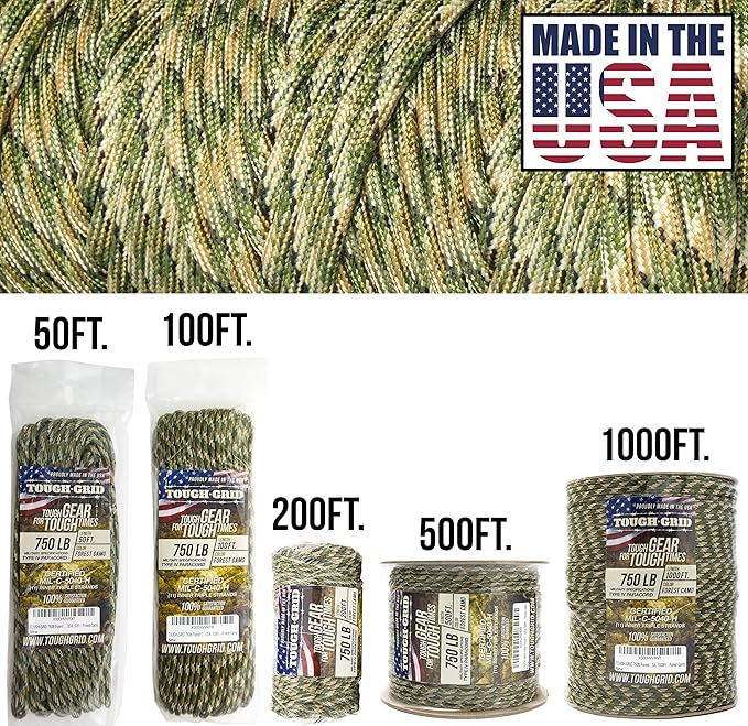 TOUGH-GRID 750 Paracord Military Grade Nylon Rope - Type IV Mil-Spec Made in USA - Tactical Survival Cord