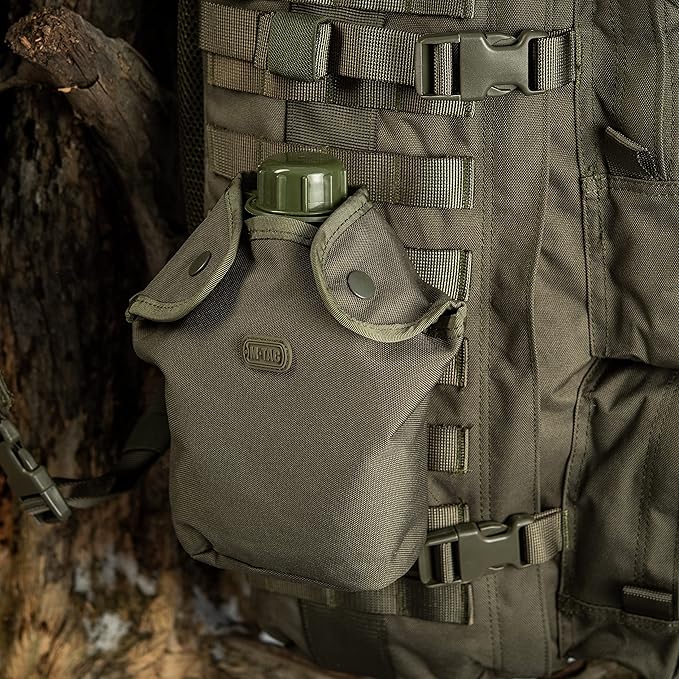 M-Tac MOLLE Canteen Pouch – Tactical Water Bottle Carrier, 600D PVC‑Coated Polyester, Fits 40 oz Canteens, MOLLE Backpack/Vest Attachment (Olive)