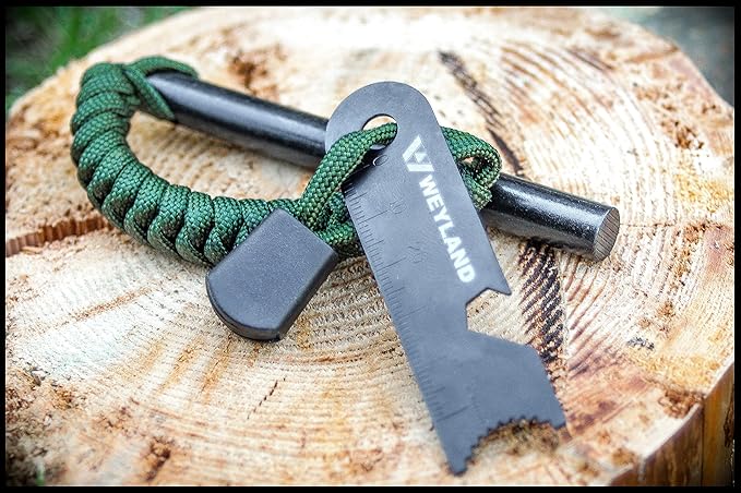 WEYLAND Fire Starting Kit - Ferro Rod & Magnesium Fire Starter, Flint & Steel Survival Tool for Camping, Bushcraft, Emergency Preparedness, Fatwood Fire Starter Sticks & Tinder for Outdoor Adventure