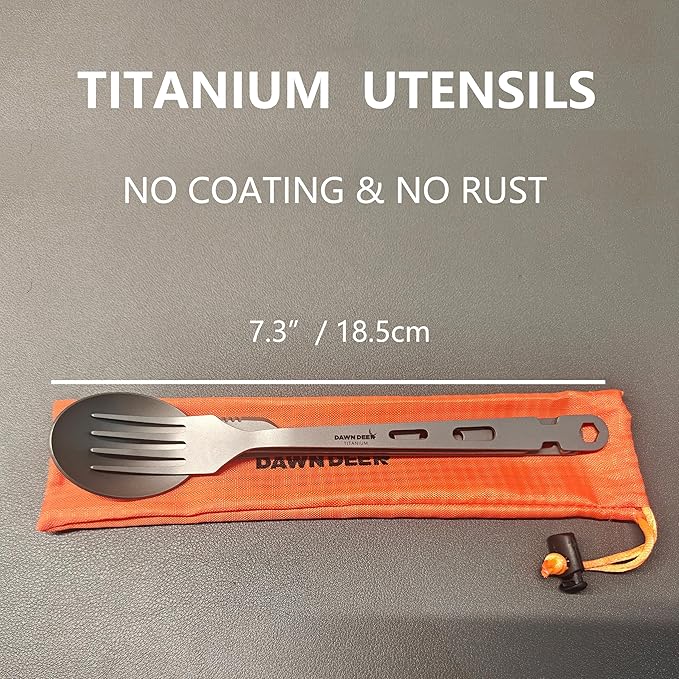 Titanium Fork Spoon Knife Set - Camping Tongs | Ultralight Backpacking Utensils, Travel Cutlery Set, Heat-Resistant & Rustproof, Hiking Survival Gear ((Fork+ Spoon)* 2)