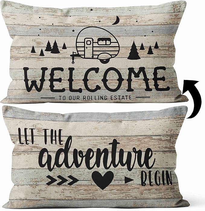 Camper Decor Pillow Covers - Two-Sided Printing 20 x 12 RV & Camper Decor, Gifts for RV Owners