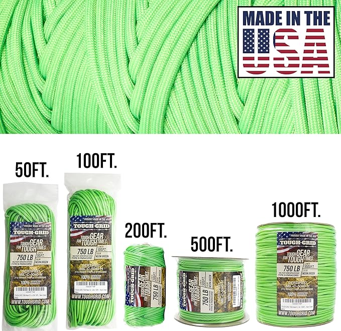 TOUGH-GRID 750 Paracord Military Grade Nylon Rope - Type IV Mil-Spec Made in USA - Tactical Survival Cord