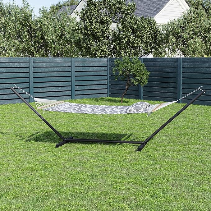 Garvee 57" Double Hammock with Heavy Duty Stand – 2 Person Hammock, Widening Cotton Fabric Design, 450 LB Capacity for Indoor & Outdoor Use (Light Grey)