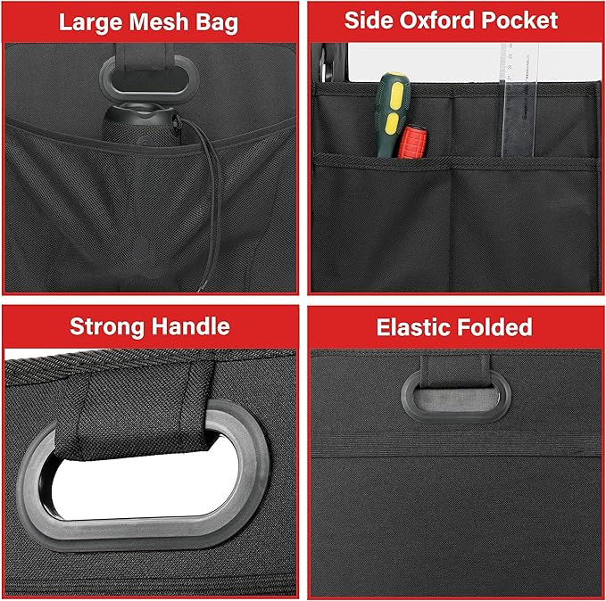 Simple Deluxe Trunk Organizer for Car/SUV/Truck, Collapsible 2 Compartment Automotive Storage Box, 600D Waterproof Oxford Polyester 50L Travel Accessories, Anti-slip & Leak-proof, Black