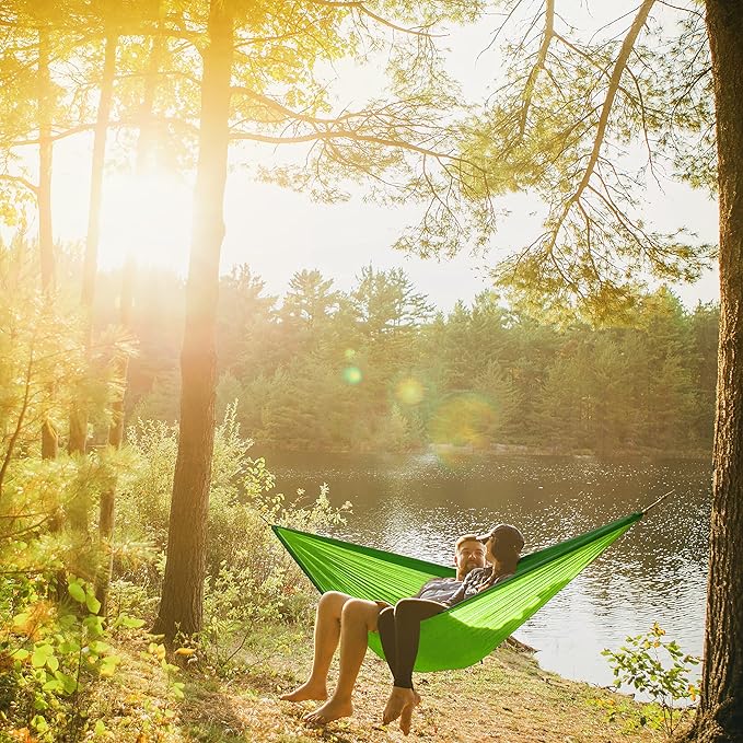 North East Harbor Hammock, Portable 2 Person Camping Hammock, Portable Hammock for Two with Carabiners and Pre-Attached Bag, Two Person Hammock Camping Fun, Great Camping Accessories (Green)