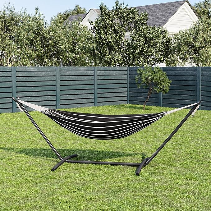 Garvee Double Hammock with Foldable Steel Stand and Carry Bag – Indoor/Outdoor Standing Hammock, 450 LBS Capacity, for Garden, Camping, Beach (Onyx)