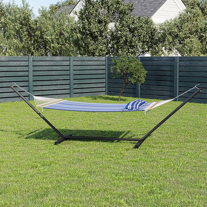 Garvee 57" Double Hammock with Heavy Duty Stand – 2 Person Hammock, Widening Cotton Fabric Design, 450 LB Capacity for Indoor & Outdoor Use (Blue)
